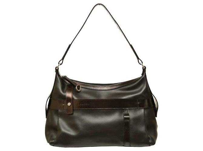 Lancel Black and Dark Brown Leather Hobo Shoulder Bag