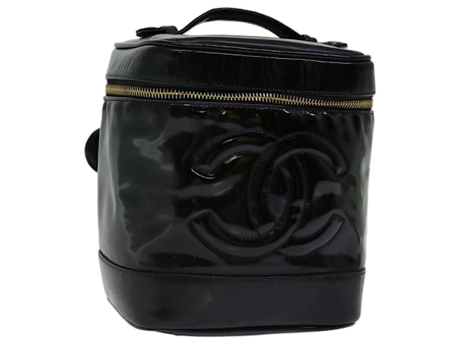 CHANEL COCO Mark Vanity Cosmetic Pouch Patent leather Black CC Auth bs13357  ref.1322622