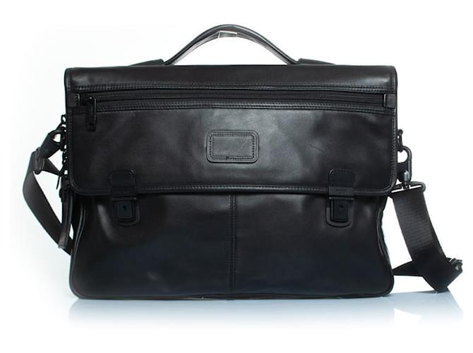 TUMI, Alpha slim flap leather brief bag Black  ref.1322970