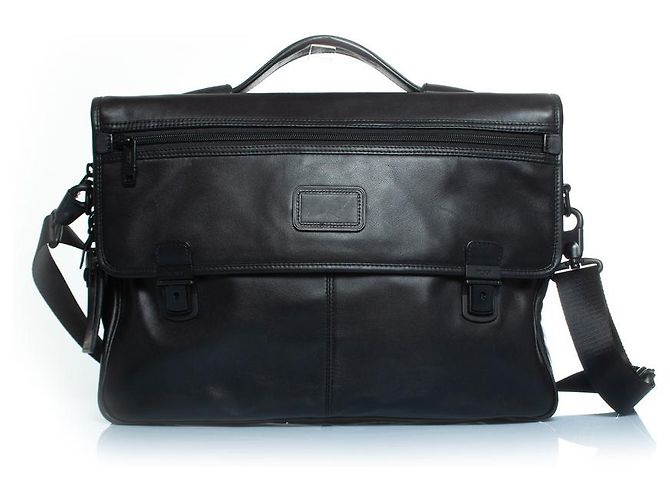 TUMI, Sac porte-documents en cuir à rabat fin Alpha Noir
