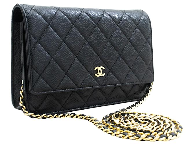 Wallet On Chain Chanel Wallet an der Kette Schwarz Leder  ref.1323059