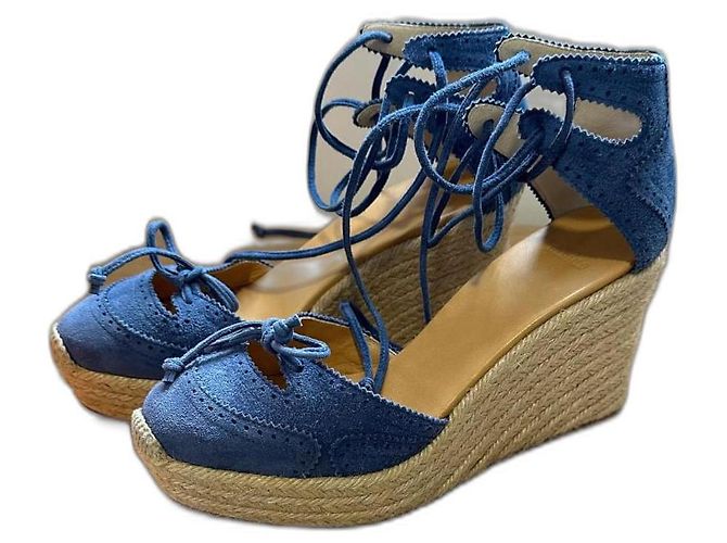 Hermès Platform Espadrilles Blue Deerskin