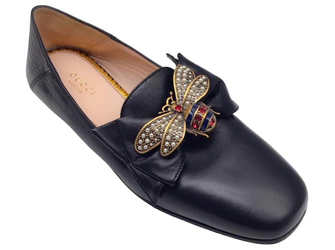 Autre Marque Gucci Black Queen Margaret Nappa calf leather Leather Loafers  ref.1323246