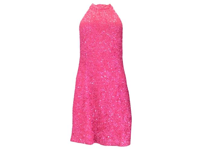 Autre Marque Retrofete Hot Pink Sequined Halterneck Dress Synthetic  ref.1323252