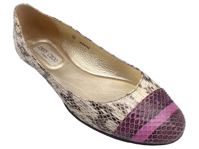 Autre Marque Jimmy Choo Tan / Chaussures plates en cuir peau de serpent violet Cuirs exotiques Multicolore  ref.1323257