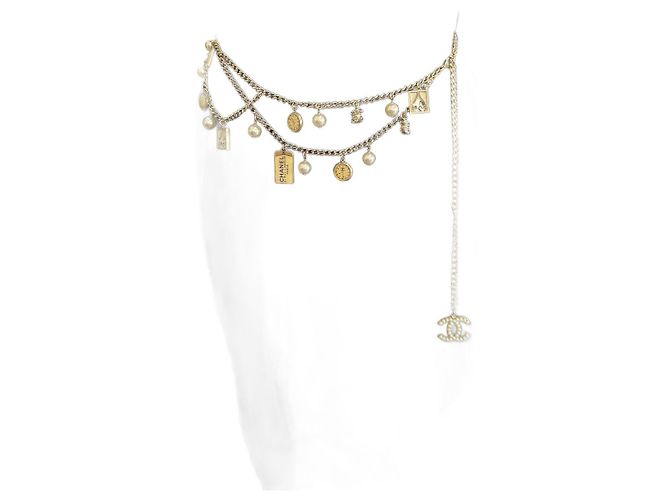 Chanel Gürtel aus Goldmetall mit Perlen und Coco Chanel Porträt Golden