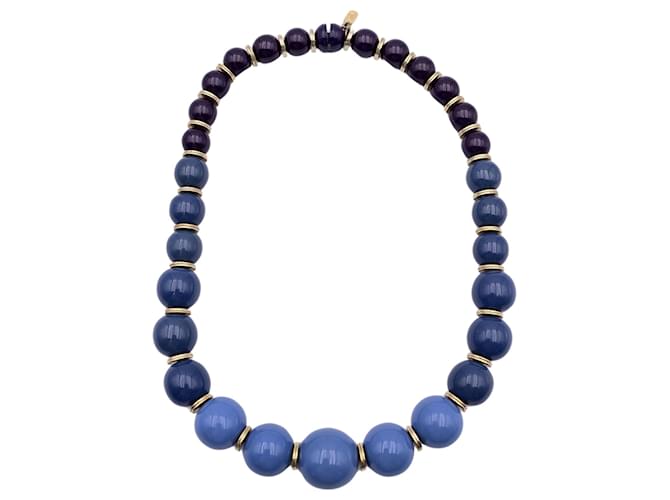 Yves Saint Laurent Vintage Blue Beaded Collar Necklace Plastic  ref.1323348