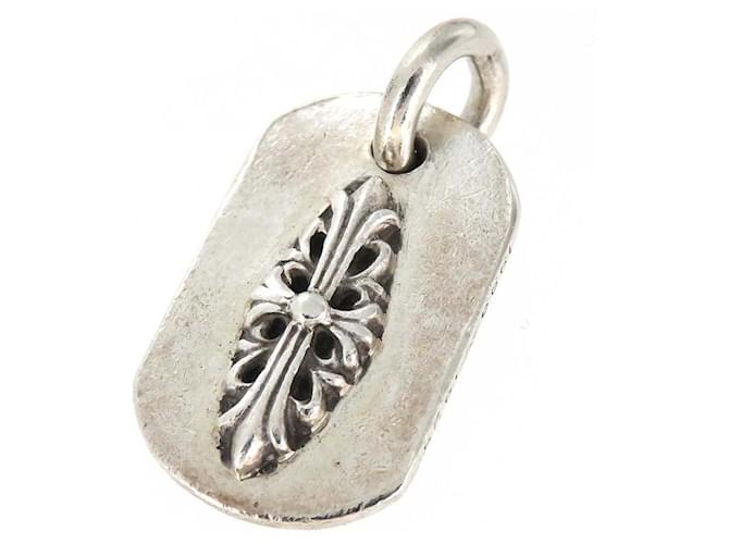 Chrome Hearts Silver Floral Cross Dog Tag Metal  ref.1323362