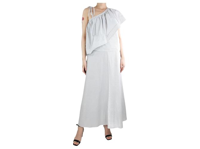 Rosie Assoulin Conjunto de falda y top de raya diplomática blanca - talla UK 12 Blanco Algodón  ref.1323515
