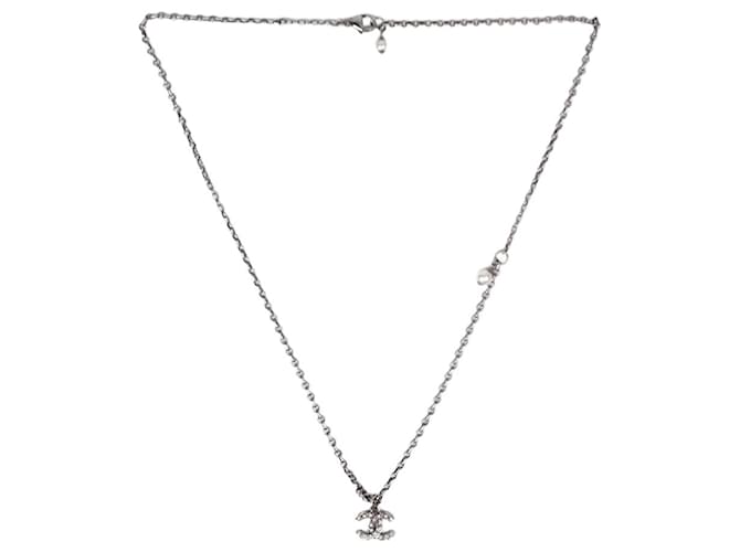 Chanel Silver CC necklace Silvery  ref.1323557