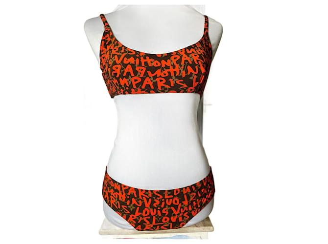Louis Vuitton Badeanzug, Bikini Braun Orange Polyamid  ref.1323577
