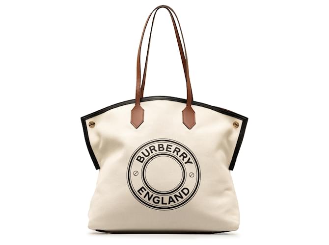 Burberry Brown Canvas Society Tote Beige Cloth Cloth  ref.1323644