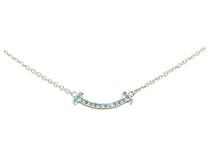 Tiffany & Co Tiffany Silver 18K Mini T Smile Pendant Necklace Silvery Metal  ref.1323652