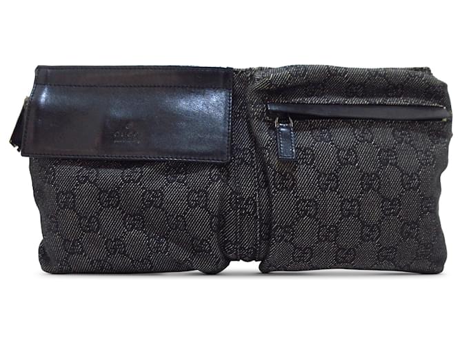 Gucci Gray GG Denim Double Pocket Belt Bag Grey Dark grey Cloth  ref.1323655