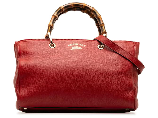 Gucci Shopper Bambù Media Rossa Rosso Pelle Vitello simile a un vitello  ref.1323666