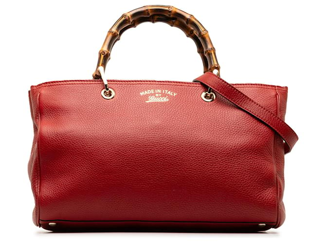 Gucci Red Medium Bamboo Shopper Leather Pony-style calfskin  ref.1323666