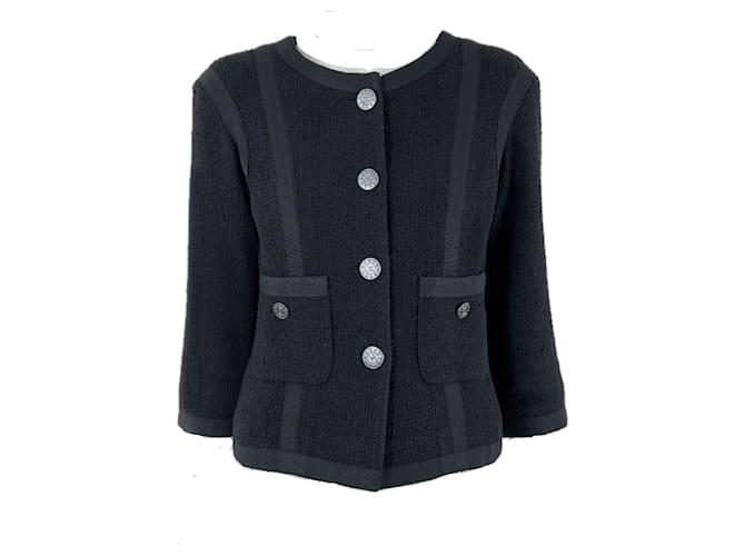 Chanel Timeless CC Buttons Black Tweed Jacket  ref.1323677