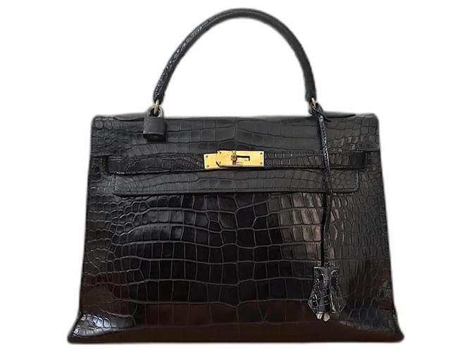 Hermès Kelly 32cm Pelle di coccodrillo nera vintage Nero Pelli esotiche  ref.1323680
