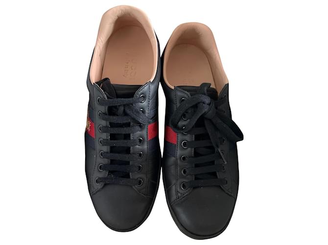 Autre Marque Gucci Ace Sneakers with Python Embossed Panel in Black Leather Pony-style calfskin  ref.1323690