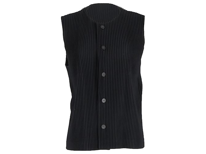 Issey Miyake Ribbed Knit Vest in Black Polyester  ref.1323705