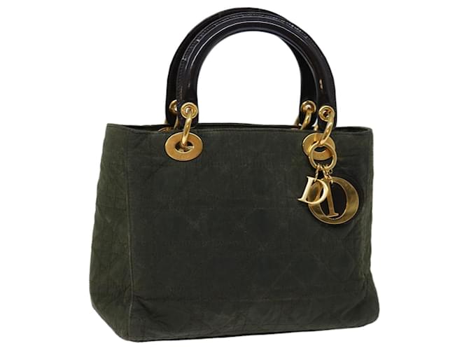 Christian Dior Lady Dior Canage Hand Bag Nylon Khaki Auth bs13361  ref.1323892