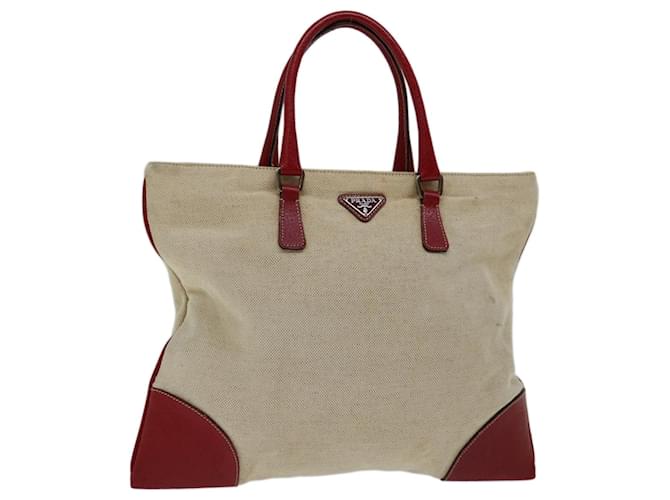PRADA Hand Bag Canvas Beige Red Auth ar11582b Cloth  ref.1323899