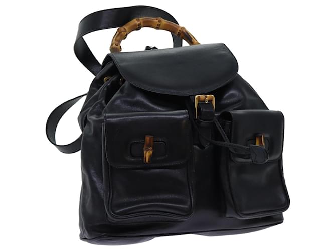 GUCCI Bamboo Backpack Leather Black 003 2058 0016 Auth yk11051  ref.1323907