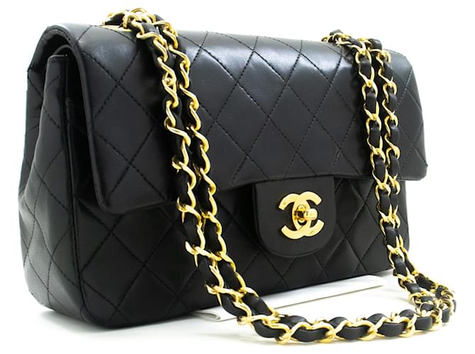 Chanel Classic lined flap 9" Chain Shoulder Bag Black Lambskin Leather  ref.1323964