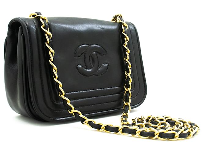 CHANEL Mini bolso de hombro pequeño con cadena y solapa completa acolchado Coco negro Cuero  ref.1323970