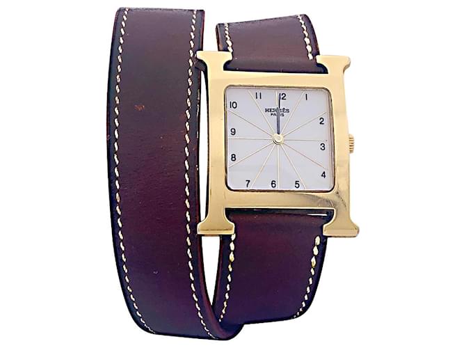 Hermès watch,"Hour", gold plate, steel on leather. Gold-plated  ref.1323971