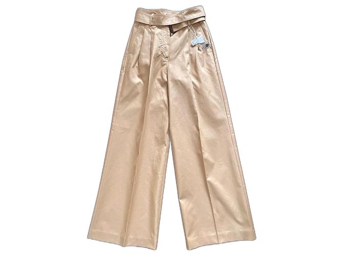 Pantalones anchos de algodón beige Weekend Max Mara