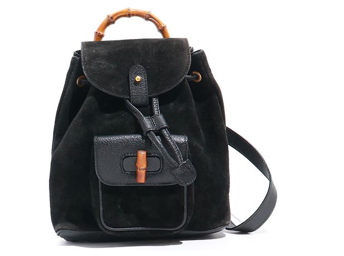 Bamboo GUCCI - Mochila mini em camurça preta e couro Preto