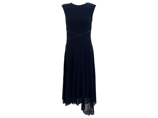 Autre Marque Fuzzi Navy Blue Sleeveless Dress with Black Leather Trim Polyester  ref.1324221