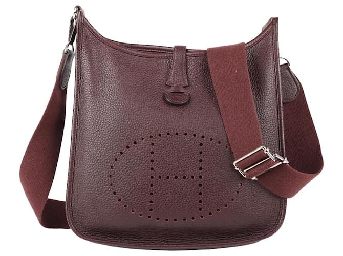 Evelyne Hermès Evelyn 3 PM Taurillon Clemence Havane Silver Metal fittings □L: 2008 Dark red Leather  ref.1324237