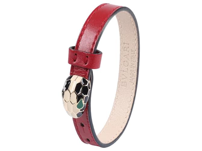Bulgari Bvlgari Serpenti Red Leather Enamel Gold Tone Metal Bracelet  ref.1324247