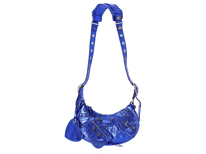 Balenciaga Metallized Le Cagole XS Shoulder Bag in Blue Lambskin Leather  ref.1324300