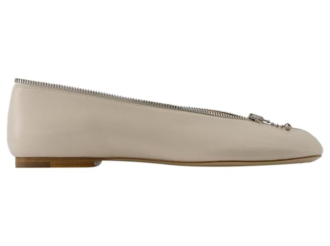 Ballerines Sadler Zip - Burberry - Cuir - Blanc  ref.1324309