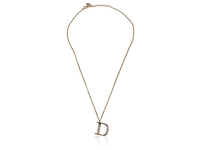 Christian Dior Collier chaîne à pendentif avec logo en cristal D en métal doré  ref.1324333
