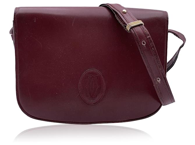 Cartier Vintage Burgundy Leather Flap Crossbody Shoulder Bag Dark red  ref.1324336