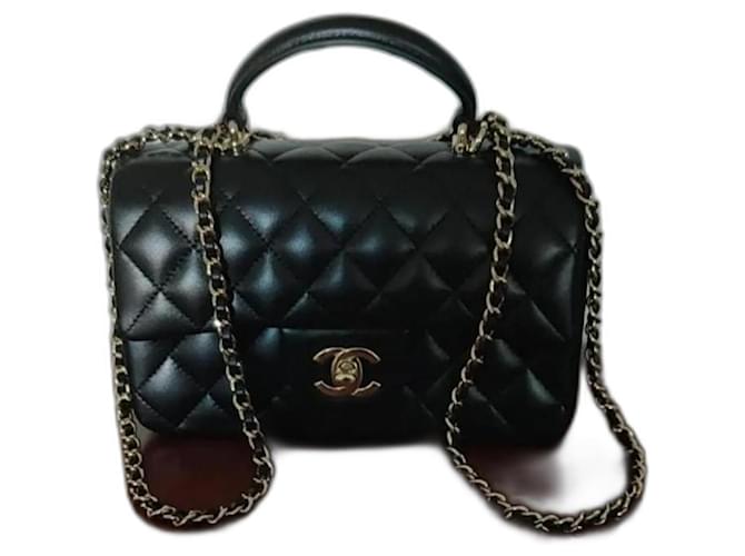 Coco Handle Chanel Alça da bolsa de aba Preto Pele de cordeiro  ref.1324428