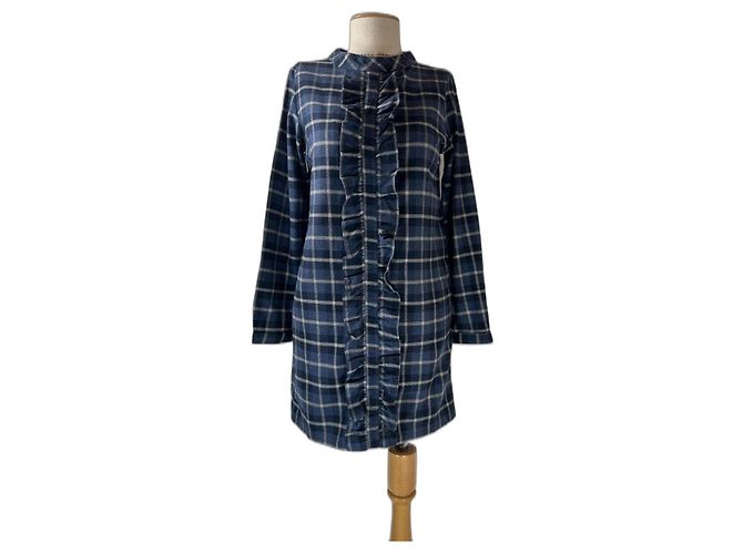 Apc Hemdkleid Gingham Blau Baumwolle