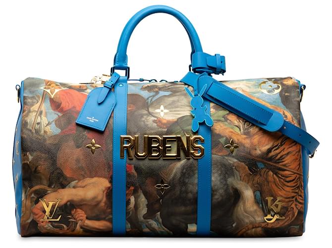 Louis Vuitton Blue x Jeff Koons Masters Collection Rubens Keepall Bandouliere 50 Leather Cloth Pony-style calfskin Cloth  ref.1324475