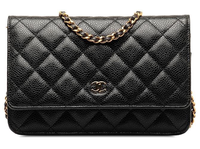 Wallet On Chain Portafoglio Chanel CC Caviar nero su catena Pelle  ref.1324488