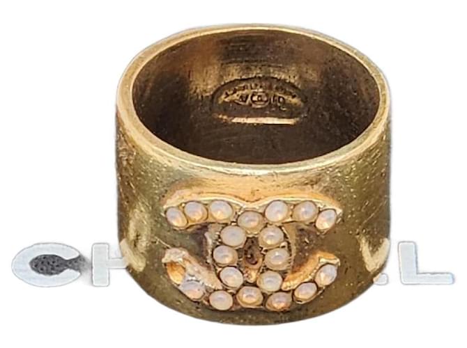 Coco Crush Chanel Vintage Rhinestone Gold Plated CC Ring Gold hardware Metal  ref.1324529