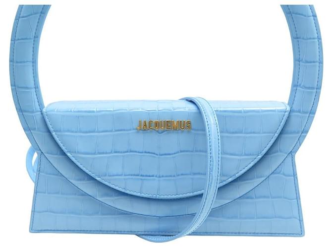 NEW JACQUEMUS LE ROND HANDBAG IN EMBOSSED CROCODILE LEATHER 23E221BA015 BAGS Blue  ref.1324530