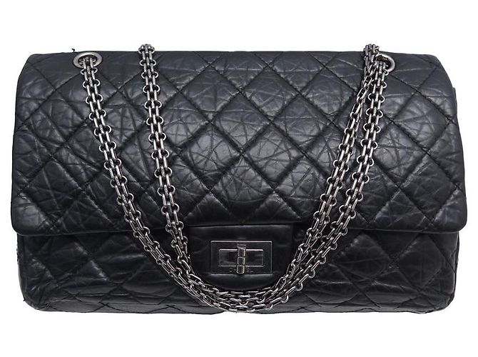 Bolsa Chanel 2.55 JUMBO COURO PRETO COURO COURO E BOLSA BOLSA