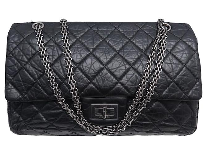 SAC A MAIN CHANEL 2.55 JUMBO CUIR NOIR BANDOULIERE LEATHER AND BAG PURSEE  ref.1324541