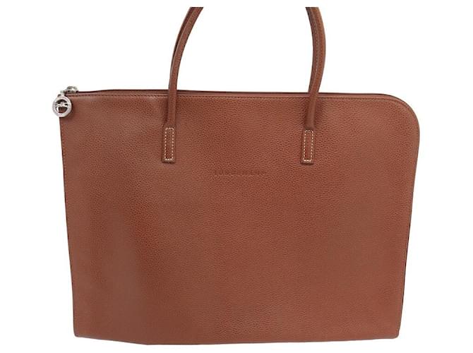 LONGCHAMP LE FOULONNE MALETIN S BAG DOCUMENT HOLDER BROWN GRAINED LEATHER  ref.1324560