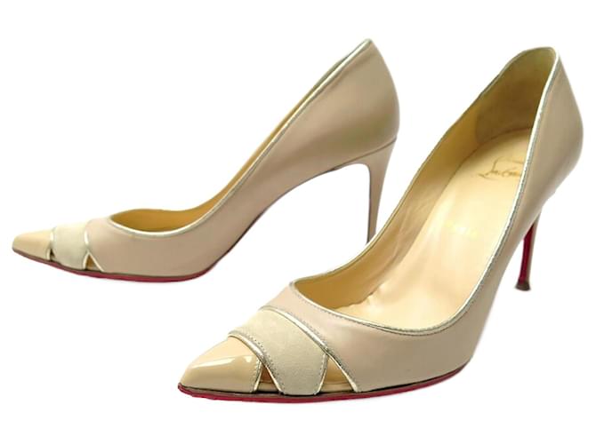 CHRISTIAN LOUBOUTIN BIBLIO SHOES 85 38 BEIGE LEATHER & SUEDE PUMPS  ref.1324573
