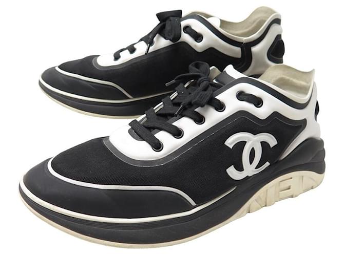 CHAUSSURES CHANEL BASKETS LOGO CC G34764 45 TOILE BICOLORE SNEAKERS SHOES  ref.1324586
